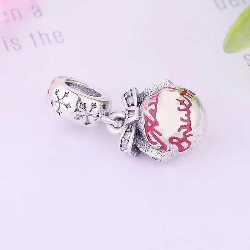 925 Silver Happy Christmas Ribbon Ball Bead Bracelet Charm