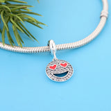 925 Sterling Silver Happy Face Smile Beads Pendant Bracelet Charms