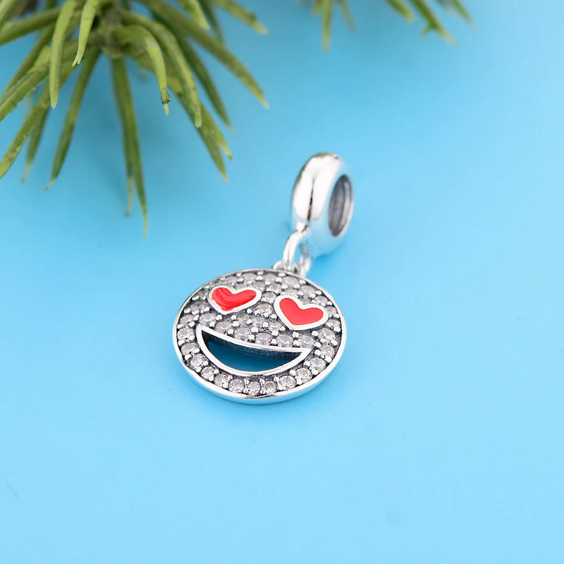 925 Sterling Silver Happy Face Smile Beads Pendant Bracelet Charms