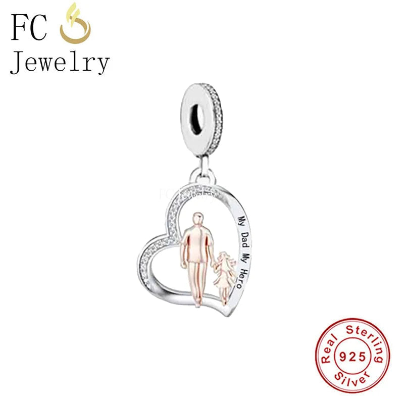 925 Silver Heart Zircon Dad Hero Bead for Bracelet