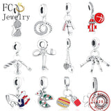 925 Sterling Silver Pasta Fork Bow Tie Charms Bracelet Bead