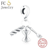 925 Sterling Silver Pasta Fork Bow Tie Charms Bracelet Bead
