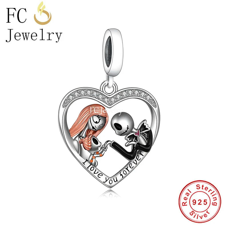 925 Sterling Silver Jack Girl and Baby Bead Charms Bracelet