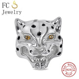925 Sterling Silver Leopard Bracelet Charm with Stone Bead