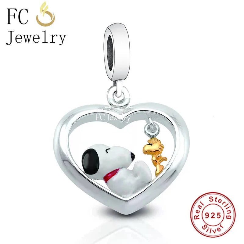 925 Silver Love Heart Dog & Bird Charms Bracelet