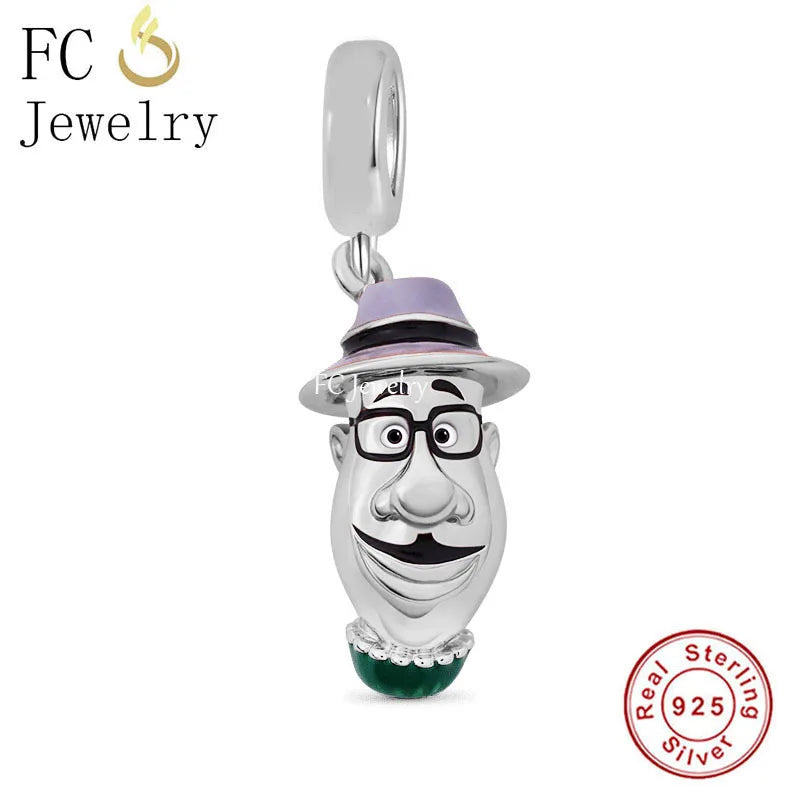 925 Sterling Silver Man With Purple Enamel Hat Bead Bracelet Charm