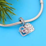 925 Silver Mom All of You In Heart Pink Zircon Bead for Bracelet