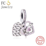 925 Silver Mom All of You In Heart Pink Zircon Bead for Bracelet