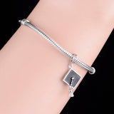 925 Sterling Silver Mortarboard Hat Bead for Graduation Bracelet DIY