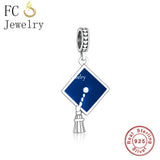925 Sterling Silver Mortarboard Hat Bead for Graduation Bracelet DIY