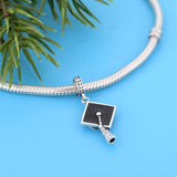 925 Sterling Silver Mortarboard Hat Bead for Graduation Bracelet DIY