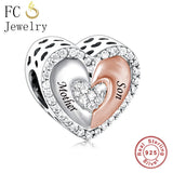 Sterling Silver Mother Son Heart Love Bracelet Charm