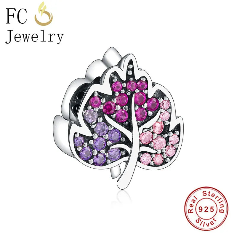 925 Silver Leaf Zirconia Crystal Bead Bracelet Charms