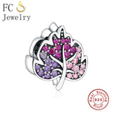 925 Silver Leaf Zirconia Crystal Bead Bracelet Charms