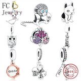 925 Silver Leaf Zirconia Crystal Bead Bracelet Charms