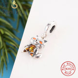 925 Silver Orange Eye Fox Bead Bracelet Charm