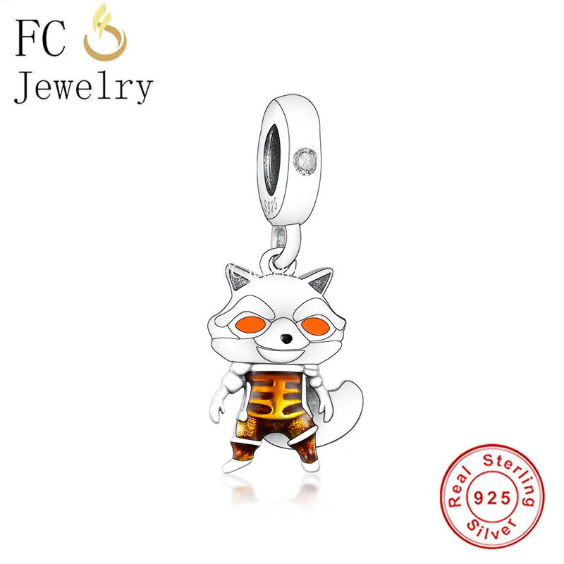 925 Silver Orange Eye Fox Bead Bracelet Charm