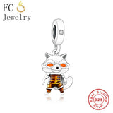 925 Silver Orange Eye Fox Bead Bracelet Charm