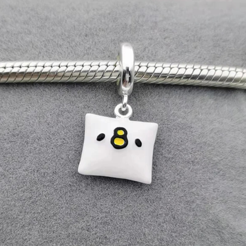 925 Silver Pink Bear Pillow Pendant Bead Bracelet DIY