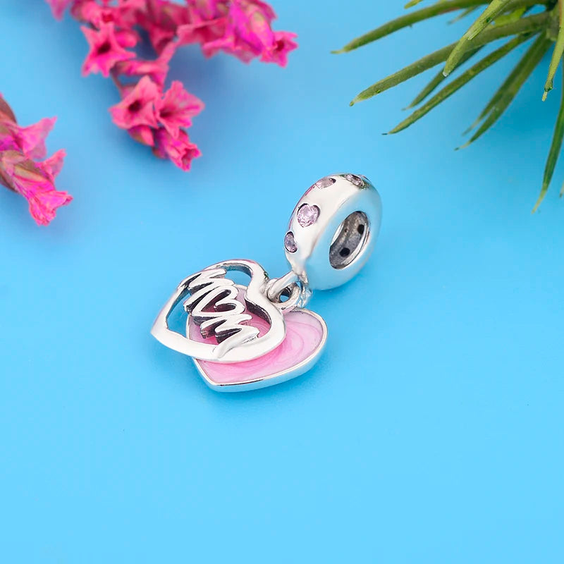 Heart Love Mom Charms Bracelet 925 Silver Bead for Women