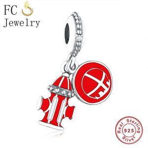 925 Silver Red Rocket Space Galaxy Bead Bracelet Charm