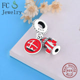 925 Silver Red Rocket Space Galaxy Bead Bracelet Charm