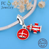 925 Silver Red Rocket Space Galaxy Bead Bracelet Charm