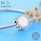 925 Silver Round Snowflake Bracelet Charms for Christmas Berloque