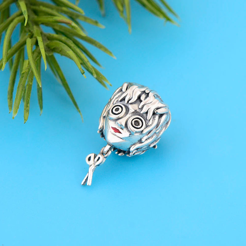 925 Silver Scissors Boy Head Bead for Halloween Bracelet