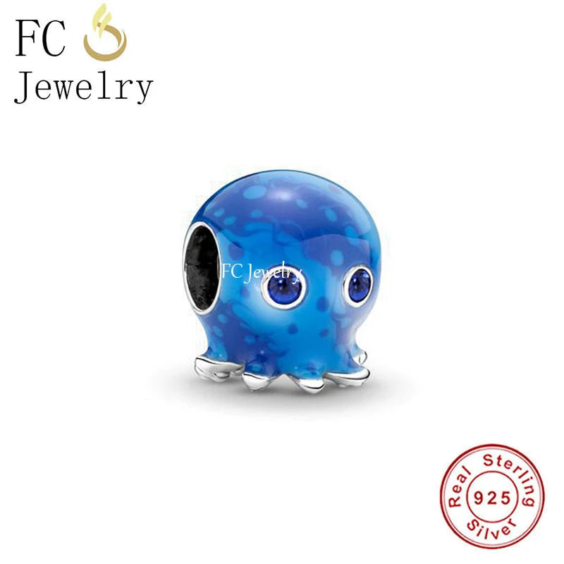 925 Silver Ocean Octopus Charm Bracelet Bead for Women
