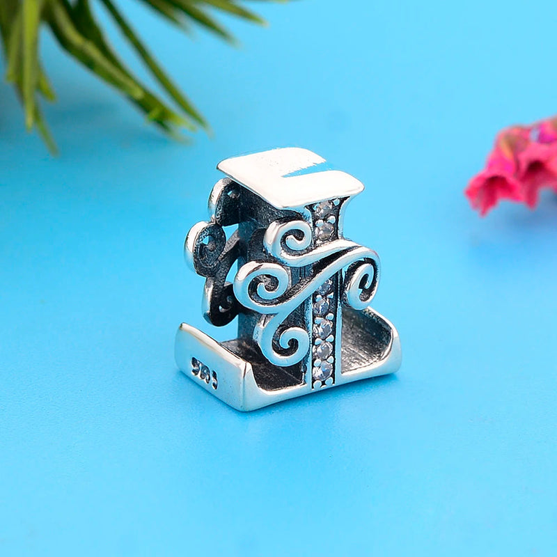 925 Sterling Silver Vine Leaf Letter T Alphabet Bead for Women Bracelet
