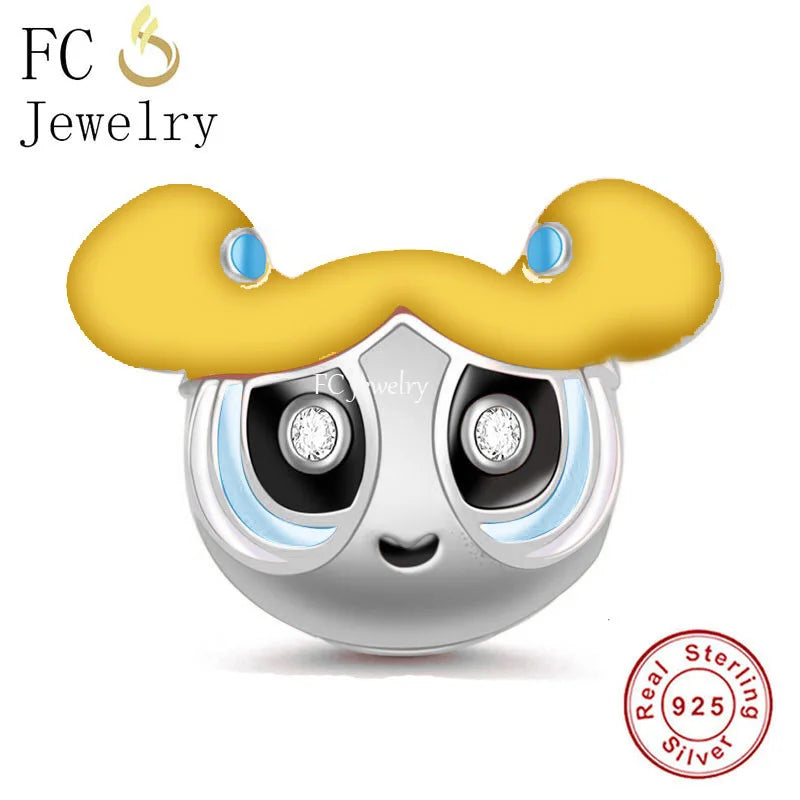 925 Sterling Silver Watchful Eye Yellow Enamel Hair Girl Bead