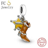 925 Silver Yellow Star and Brown Shoes Bracelet Charms Bead