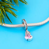 925 Silver Sloth Hug Pink Heart Beads for Bracelet Making