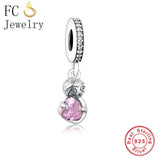 925 Silver Sloth Hug Pink Heart Beads for Bracelet Making