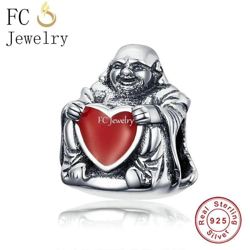 925 Sterling Silver Buddha Heart Charm Bracelet Jewelry Making Berloque