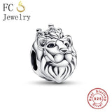925 Sterling Silver Lion King With Crown Bead Bracelet Charm