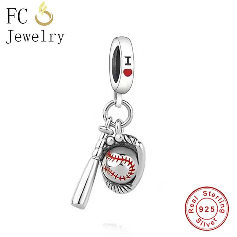 925 Sterling Silver Baseball Charm Bracelet Bead
