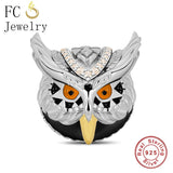 925 Sterling Silver Orange Eye Owl Bead for Charm Bracelet