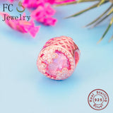 925 Silver Rose Daisy Pink Bead Charm Bracelet for Women