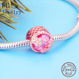 925 Silver Rose Daisy Pink Bead Charm Bracelet for Women