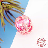 925 Silver Rose Daisy Pink Bead Charm Bracelet for Women