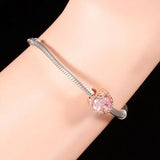 925 Silver Rose Daisy Pink Bead Charm Bracelet for Women