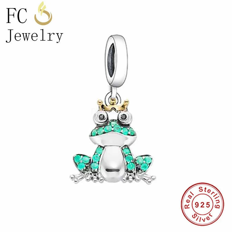 925 Sterling Silver Zircon Frog Crown Bead for Women DIY