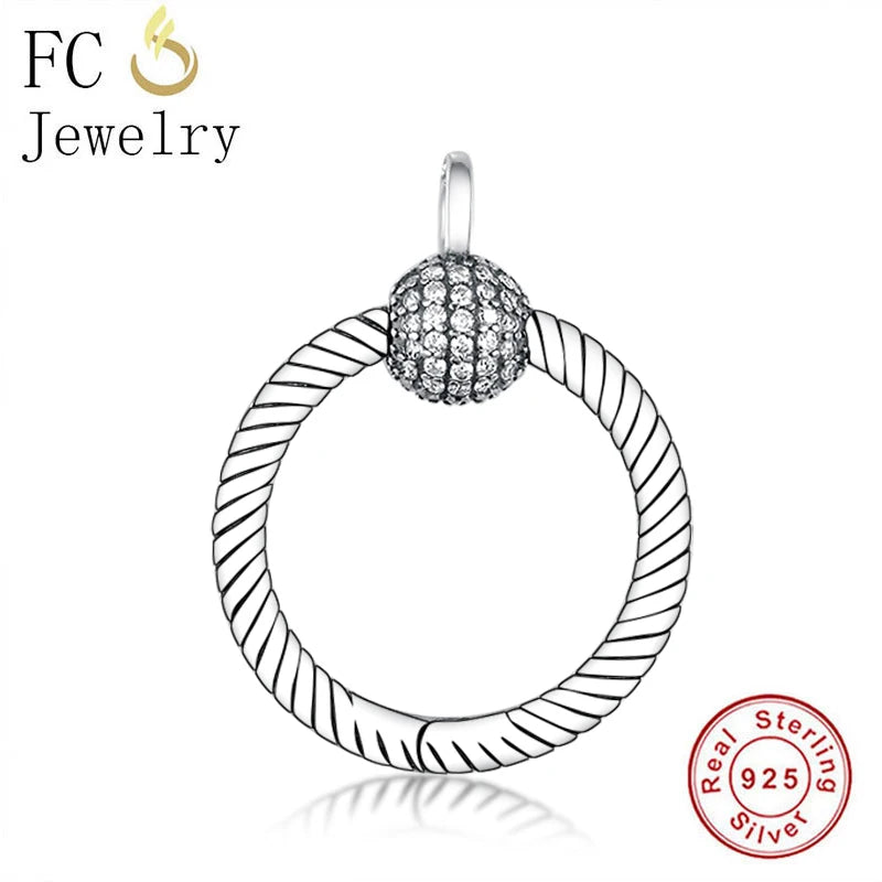 925 Silver Round O Pendant Dangle Bead for Women Berloque