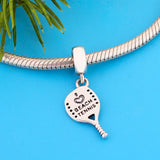 Real 925 Silver Tennis Racket Charm Bracelet Bead