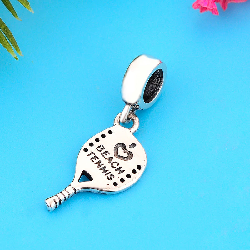 Real 925 Silver Tennis Racket Charm Bracelet Bead