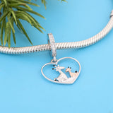 925 Silver Mom & Baby Giraffe in Heart Bead Jewelry Fit Pan Charms Bracelet