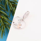 925 Silver Mom & Baby Giraffe in Heart Bead Jewelry Fit Pan Charms Bracelet
