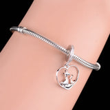 925 Silver Mom & Baby Giraffe in Heart Bead Jewelry Fit Pan Charms Bracelet